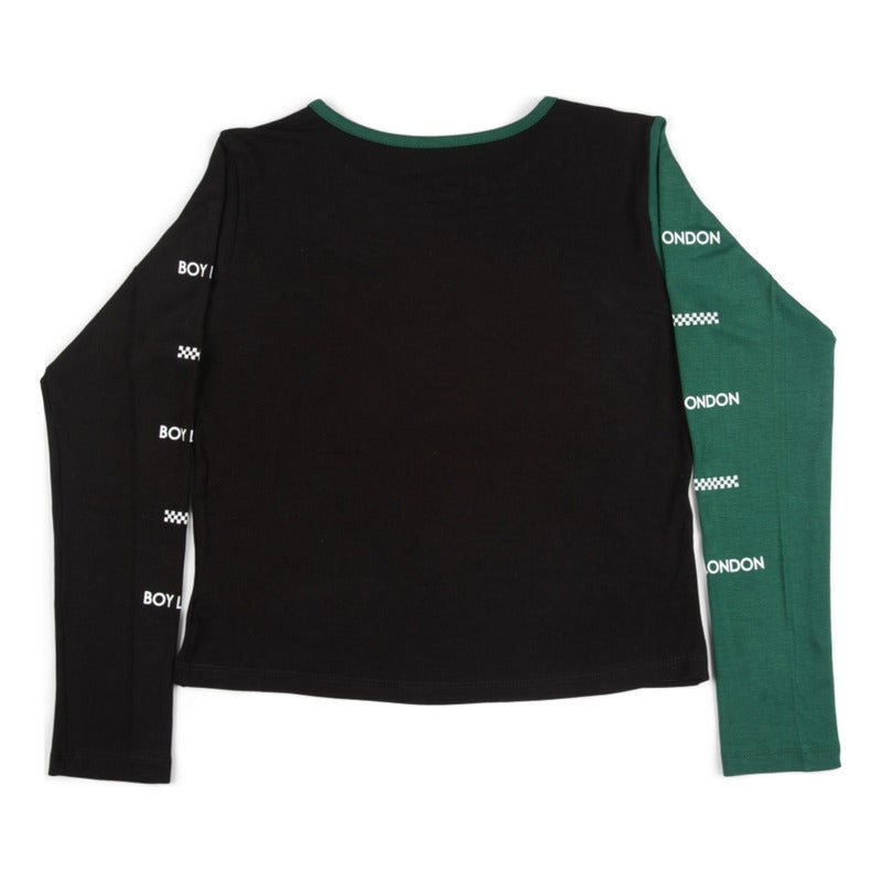 Crop Top Blusa De Manga Larga Verde Y Negro Boy London