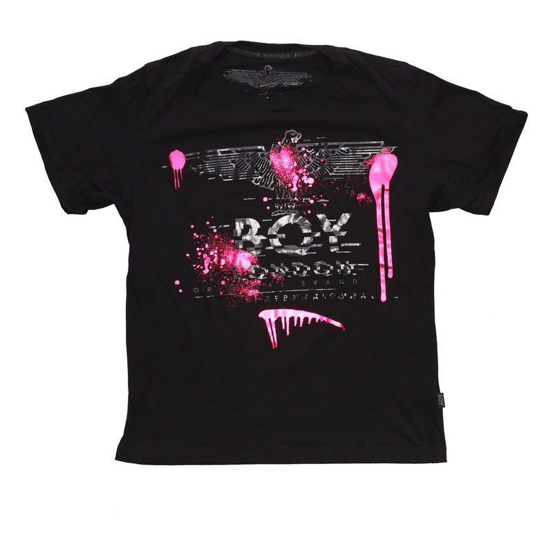 Playera Negra Efecto Pintura Salpicado Grafiti Boy London
