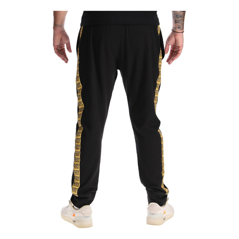 Pants Jogger Hombre Negro Contorno Dorado Boy London