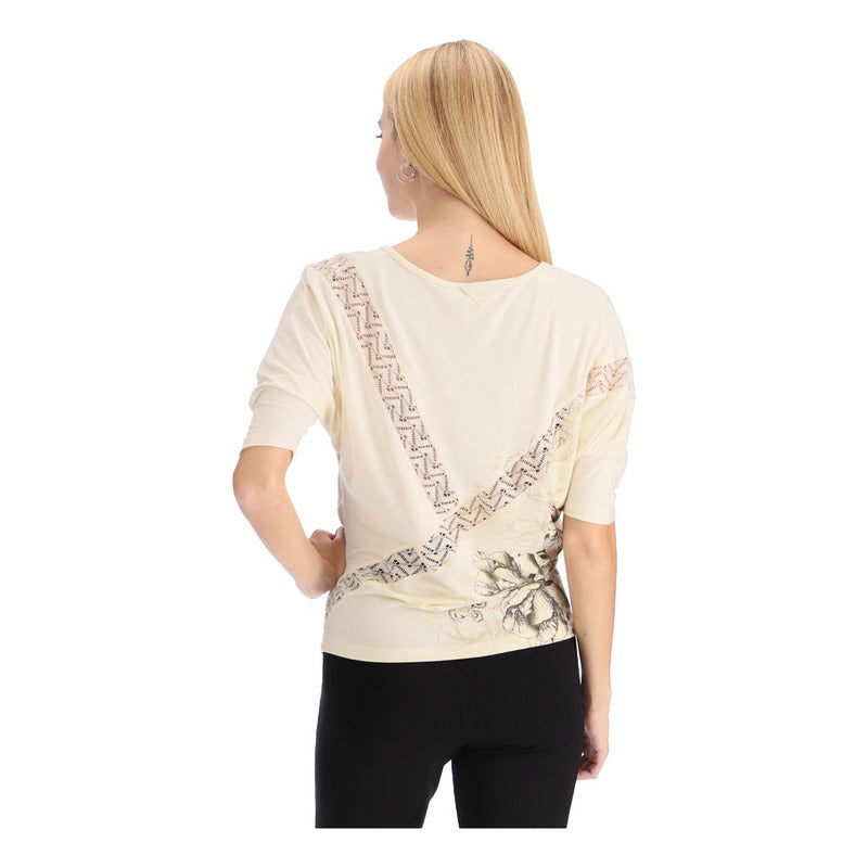 Blusa Oversized Dama Pedrería Diseño Aves Flores Boy London