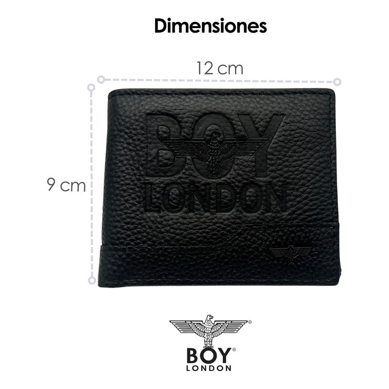 Cartera De Piel Plegable Negra Compacta Hombre Boy London