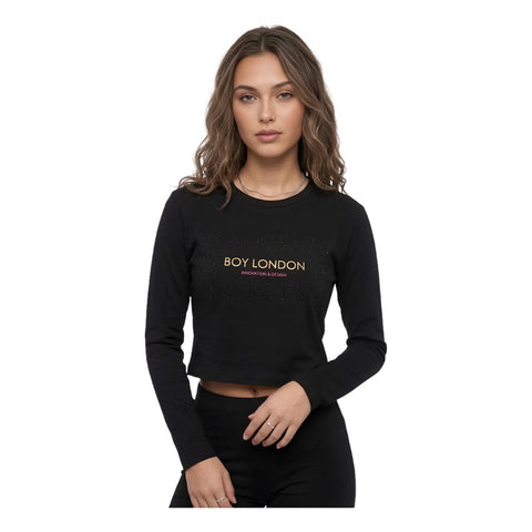 Playera Crop Top Boy London Negra Manga Larga Mujer Negro