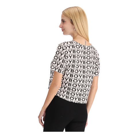 Blusa Crop Top Mujer Casual Clasico Letras Negras Boy London Blanco