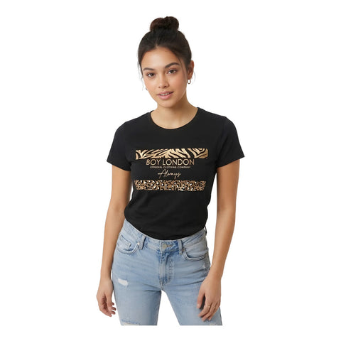 Playera Negra Boy London Mujer Animal Print Dorada Negro