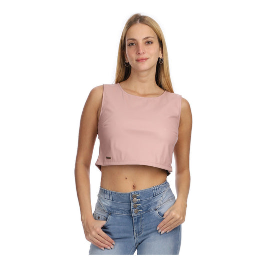 Blusa Crop Top Rosa Vinipiel Ombliguero De Dama Boy London