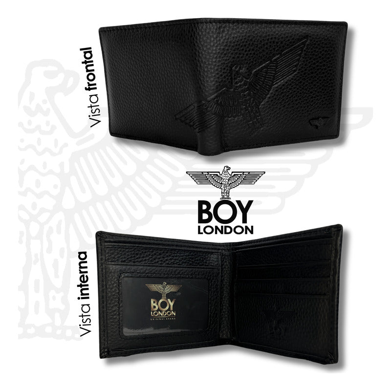 Cartera Negra De Piel Plegable Hombre Original Boy London