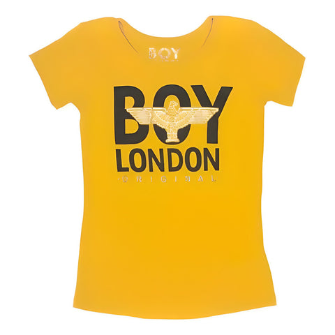Playera De Mujer Casual De Manga Corta Estampado Boy London Amarillo G Liso