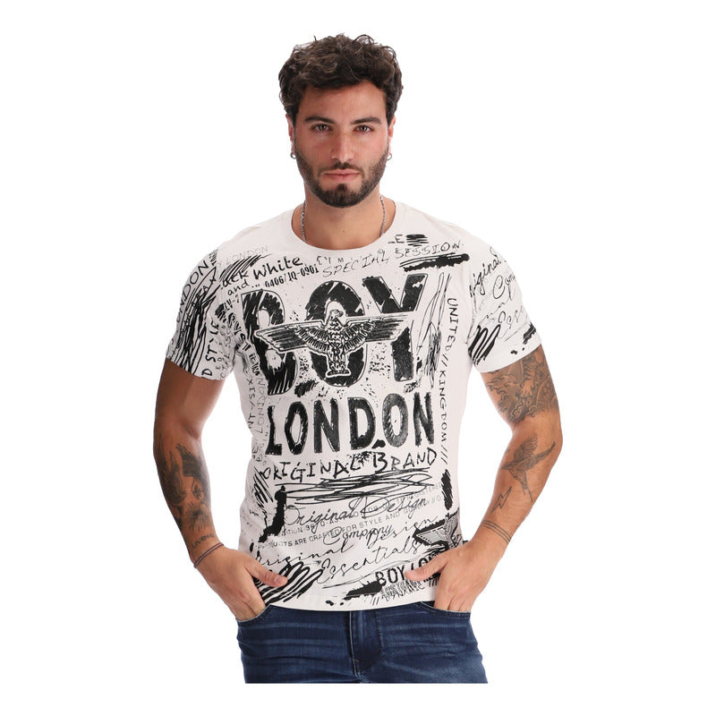 Playera Blanca Manga Corta Algodón Con Estampado Boy London