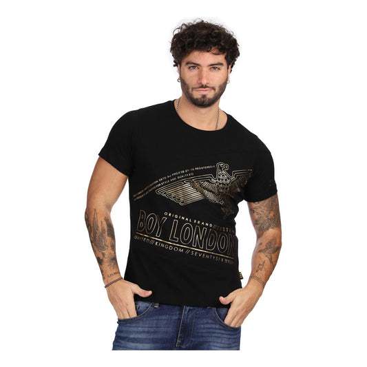 Playera Negra Hombre Estampado Foil Águila Dorada Boy London