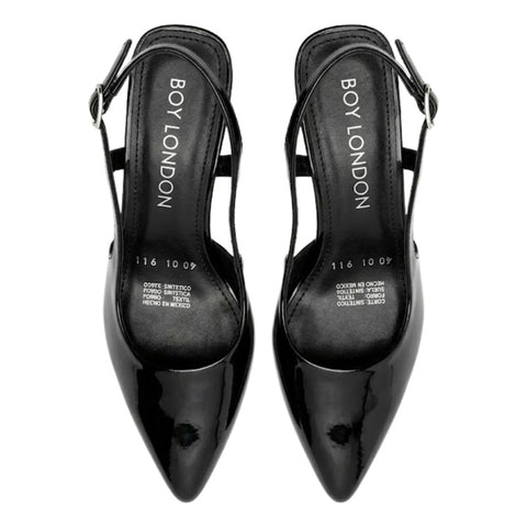 Zapatillas Tacones De Dama Elegantes Boy London Shoes Negro de Charol
