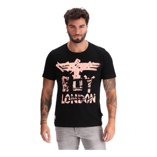 Playera Negra Manga Corta Hombre Estampado Rosa Boy London