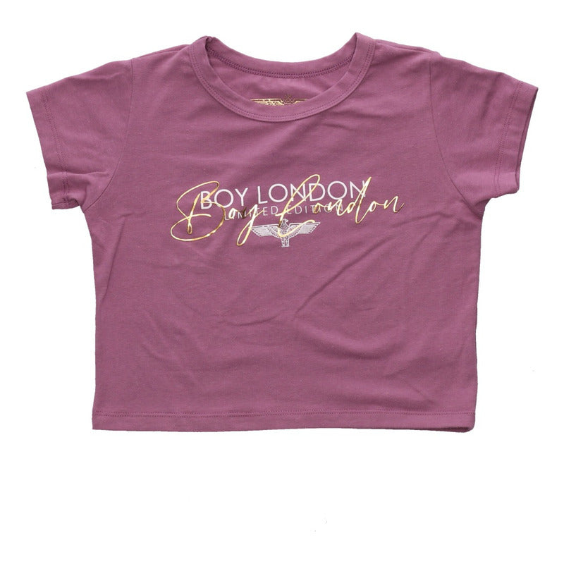 Blusa Crop Top Morado Ombliguero De Dama Letras Boy London