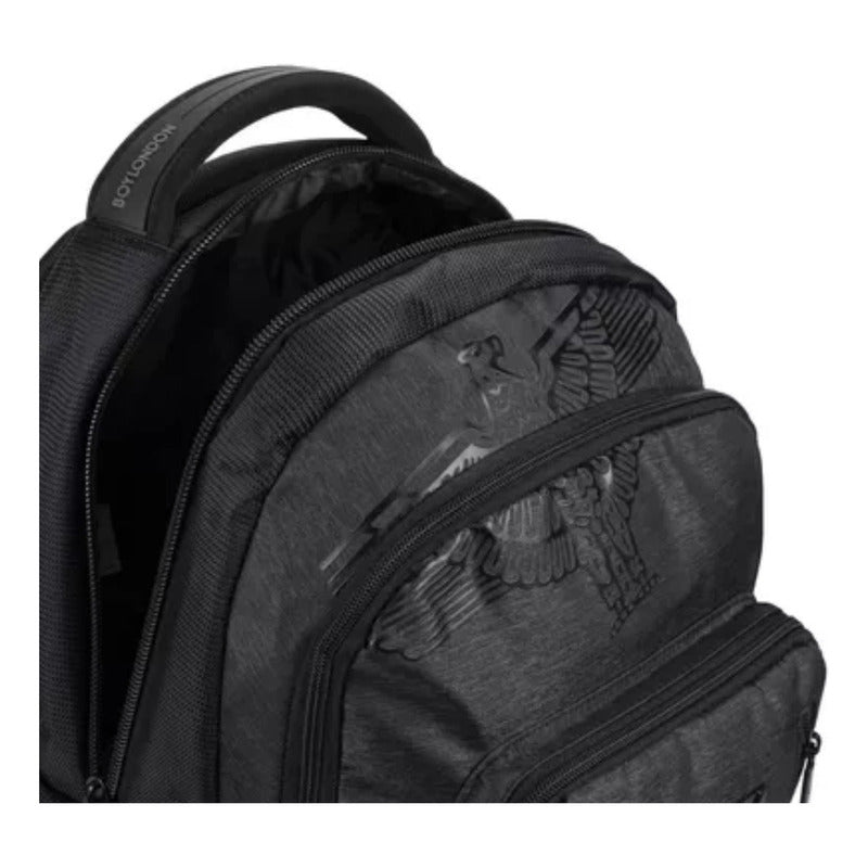 Backpack Mochila Reforzada Casual Escolar Boy London Color Negro Diseño De La Tela Liso