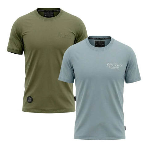 2 Pack Set Playera Hombre Cuello Redondo Boy London Verde Olivo Azul Claro