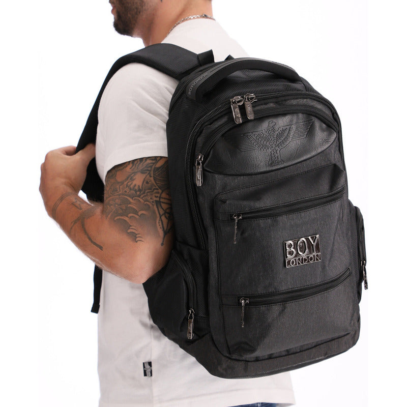 Backpack Mochila Urbana Escolar Aguila Vinipiel Boy London Color Negro Diseño De La Tela Liso