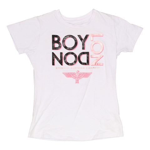 Playera Blanca de Mujer Letras Con Brillos Negros Boy London