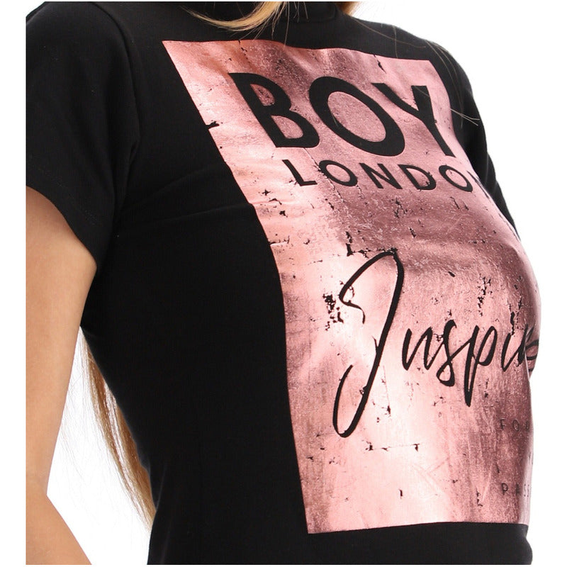 Playera Negra Mujer Foil Rosa Inspire De Algodon Boy London