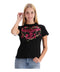 Playera Negra Mujer Flores Brillos Rosa Foil Oro Boy London