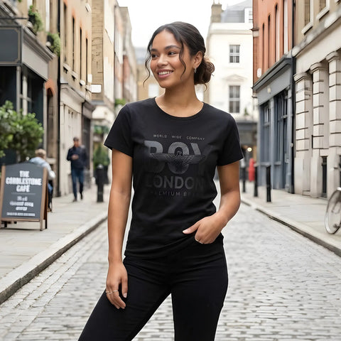 Playera Boy London Negra Para Mujer Logo Águila Negro