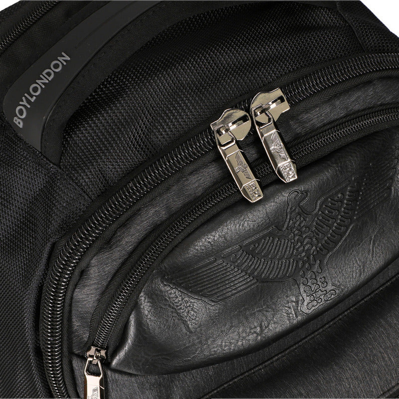 Backpack Mochila Urbana Escolar Aguila Vinipiel Boy London Color Negro Diseño De La Tela Liso