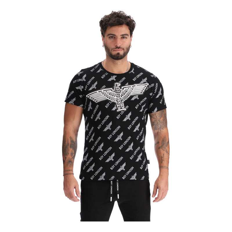 Playera Negra Hombre Estampado De Aguila Letras Boy London