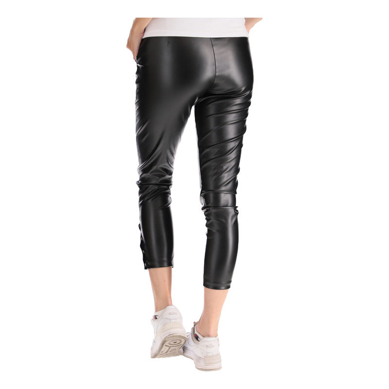Leggins De Vinipiel Negro Con Botones Para Mujer Boy London