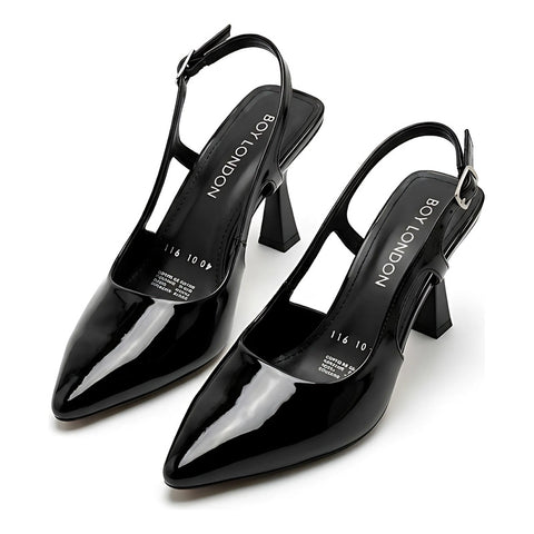 Zapatillas Tacones De Dama Elegantes Boy London Shoes Negro de Charol