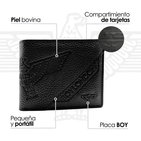 Cartera Negra De Piel Plegable Hombre Elegante Boy London Negro 106