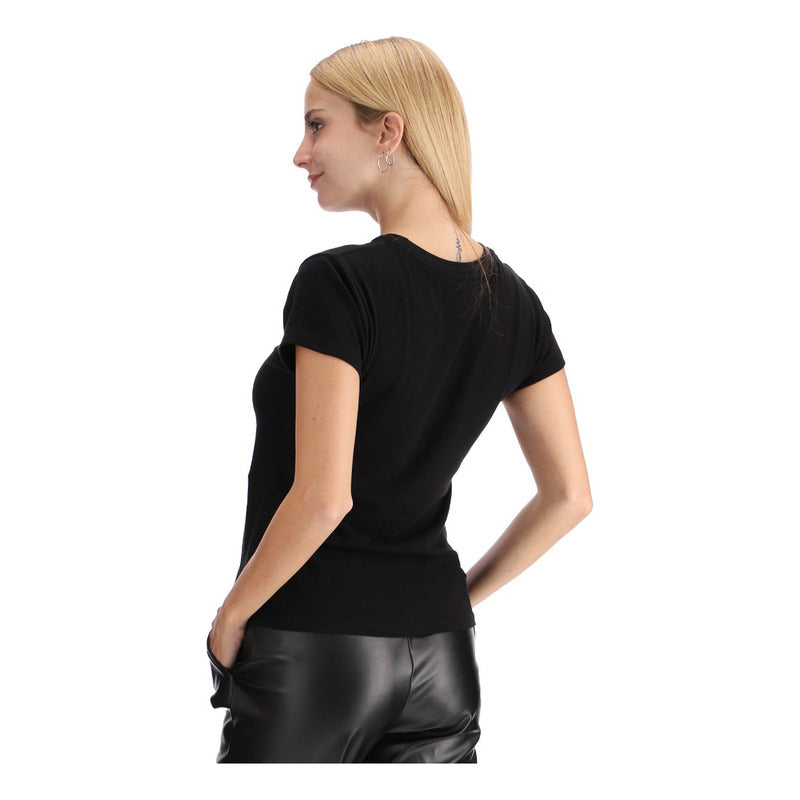 Playera Negra Mujer De Algodon Labios Foil Oro Boy London