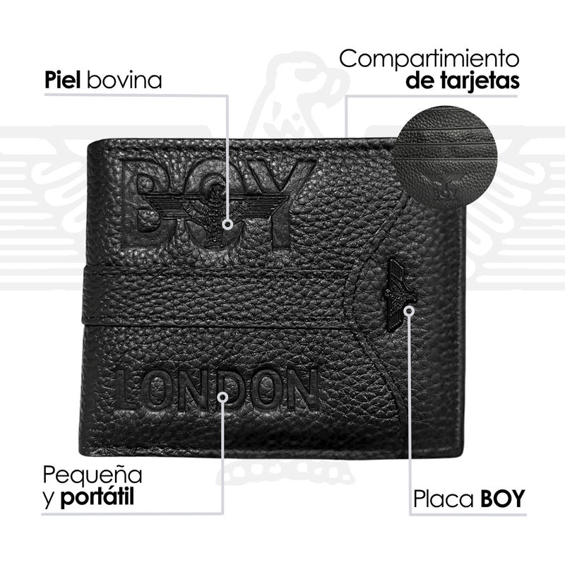 Cartera Negra De Piel Plegable Hombre Original Boy London