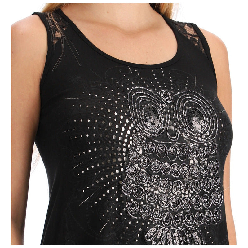 Blusa Sin Manga Diseño 3d De Buho Lentejuelas Boy London