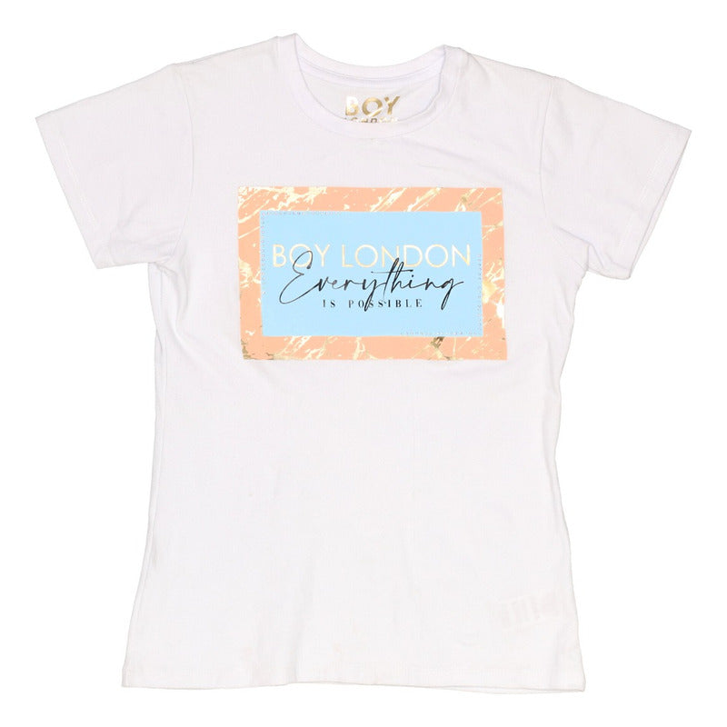 Playera Blanca Mujer Algodon Manga Corta Pedreria Boy London
