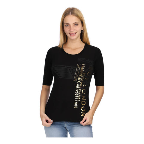 Playera Negra Mujer Manga 3/4 Estampado Dorado Boy London Negro 2xg