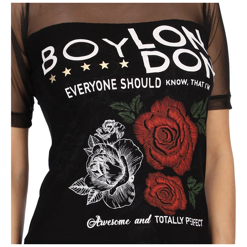 Blusa Negra Con Transparencia De Dama Awesome Boy London