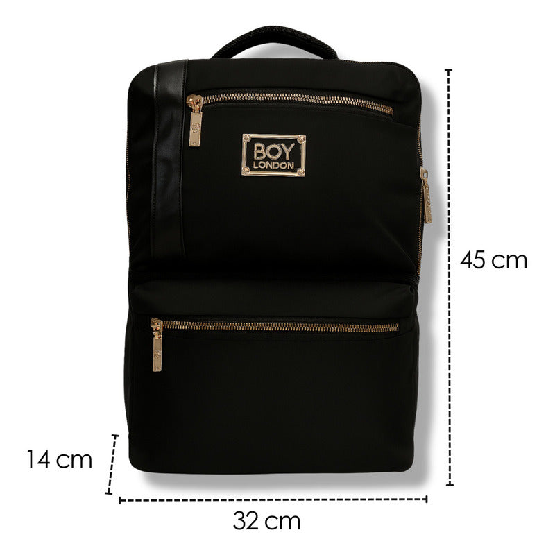 Mochila Negra Casual Urbana Cierres Rosa Metálico Boy London Color Negro Y Rosa Diseño De La Tela Lisa