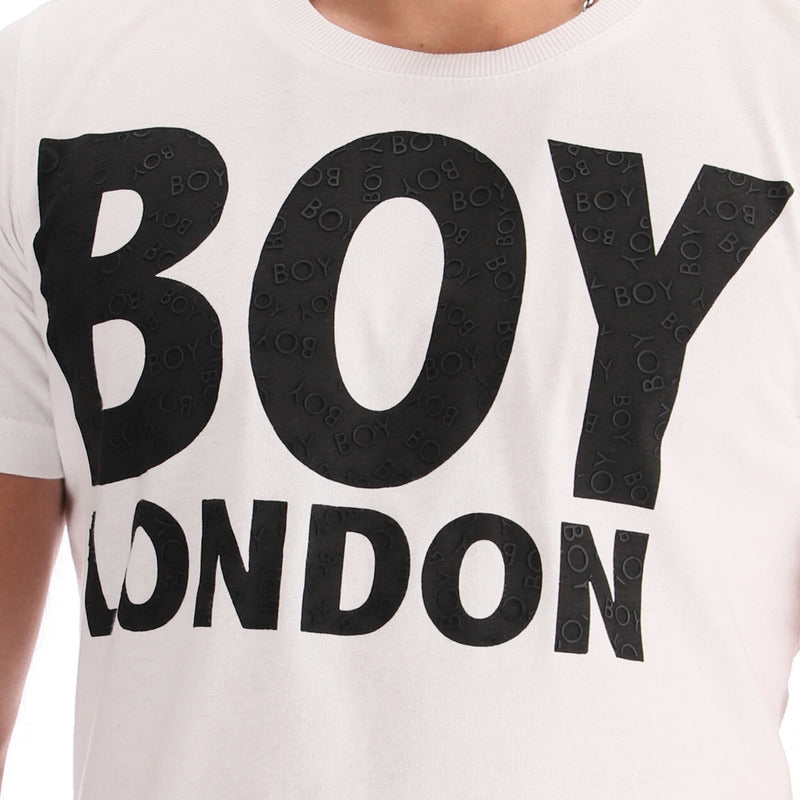 Playera Blanca Manga Corta Letras Negras Boy London