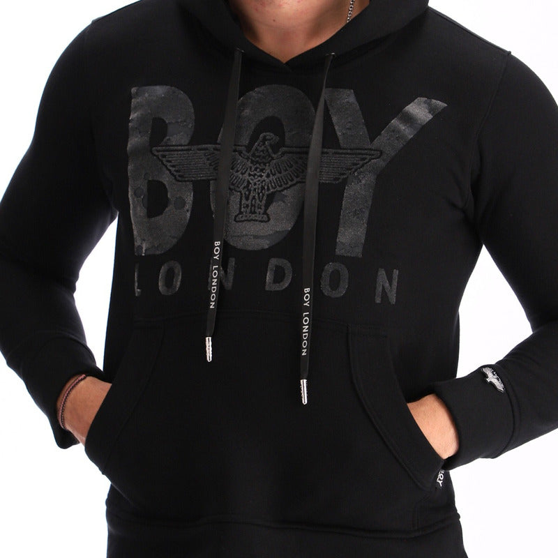 Sudadera Hoodie Negra Flok Plata Salpicado Hombre Boy London