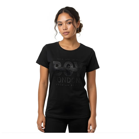 Playera Boy London Negra Para Mujer Logo Águila Negro