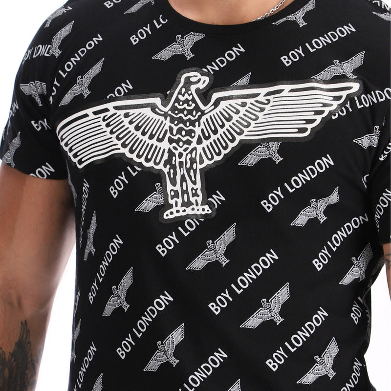 Playera Negra Hombre Estampado De Aguila Letras Boy London