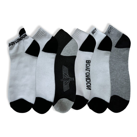 6 Pares Calcetines Boy London Hombre Gris Blanco Negro