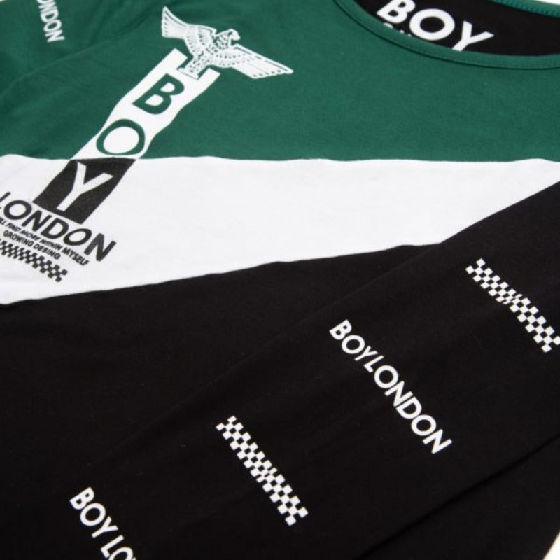 Crop Top Blusa De Manga Larga Verde Y Negro Boy London