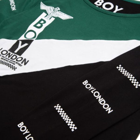 Crop Top Blusa De Manga Larga Verde Y Negro Boy London