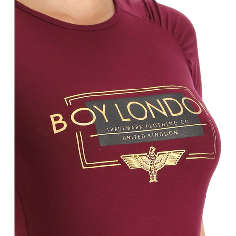 Playera Boy London Mujer Vino Insignia Dorada UK