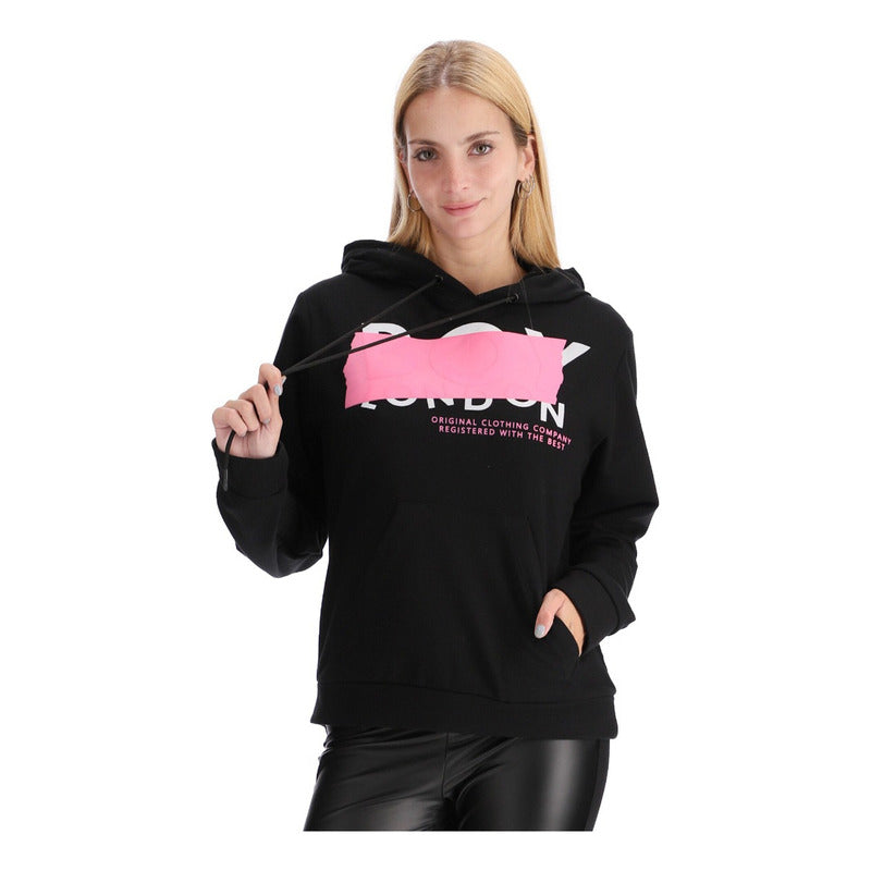 Sudadera Negra Mujer Letras Texturizadas Hd Rosa Boy London