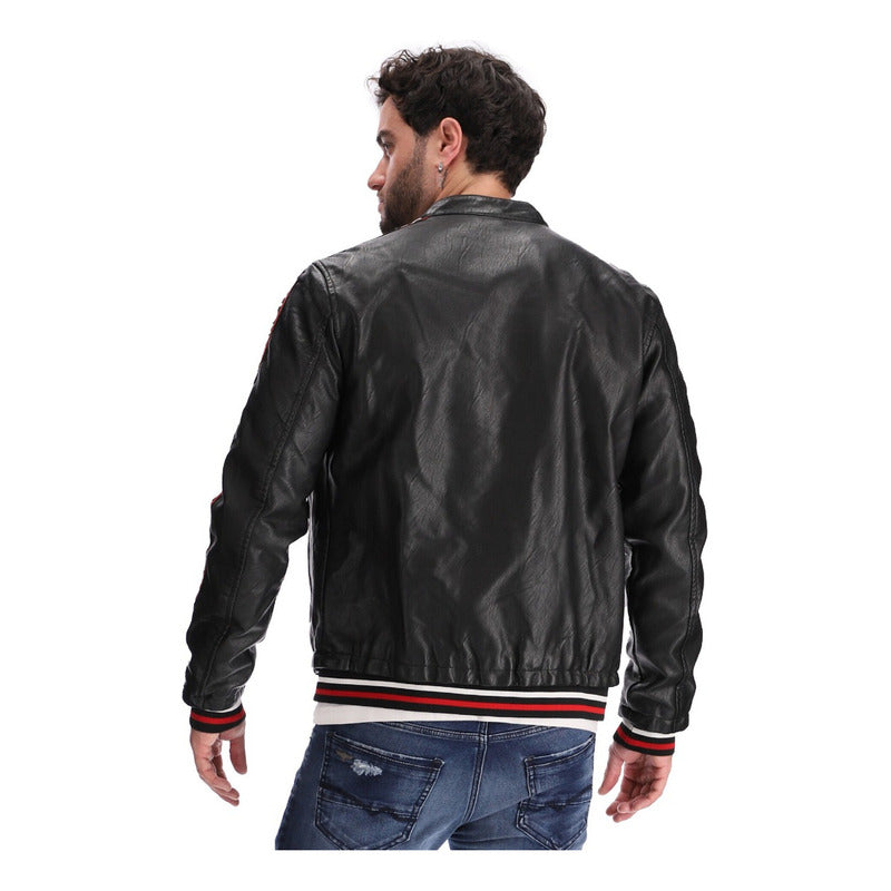 Chamarra Vinipiel Hombre Biker Lineas Rojo Blanco Boy London