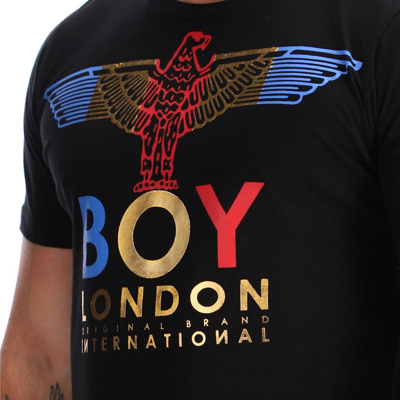 Playera Manga Corta Foil Dorado Aguila Azul Rojo Boy London