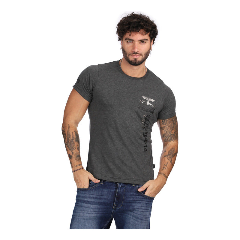 Playera Gris Hombre Manga Corta Estampado Foil Boy London