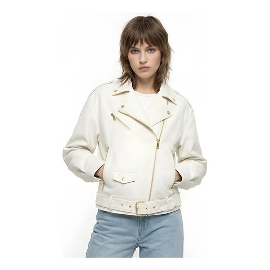 Chamarra De Vinipiel Biker Blanca De Dama Boy London Blanco M