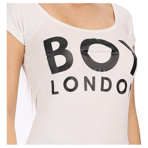 Blusa Blanca Dama Estampado Clásico Letras Negras Boy London