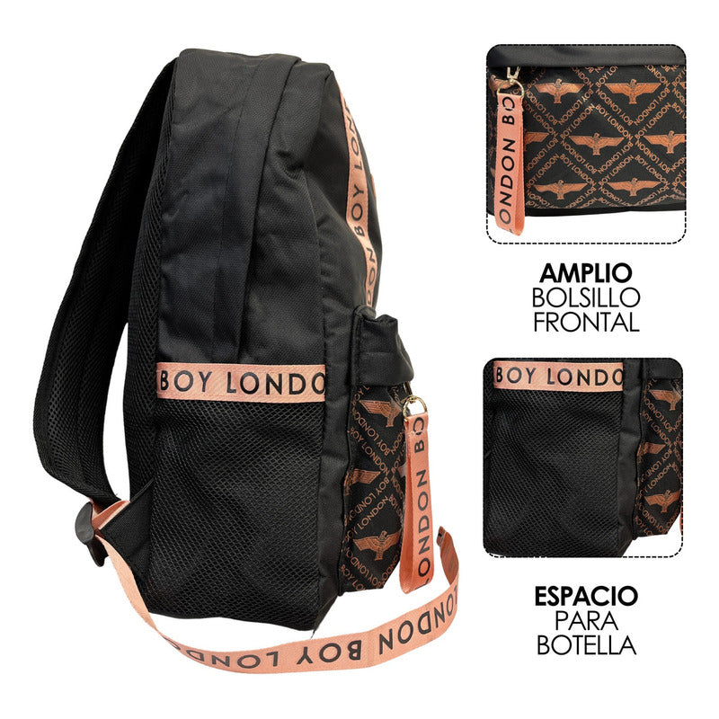 Mochila Juvenil De Moda Casual Escolar Negro Y Rosa Kawaii Boy London Diseño De La Tela Lisa